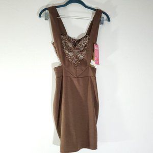 Lulus Brown Silver Mini Cutout Lace Dress S